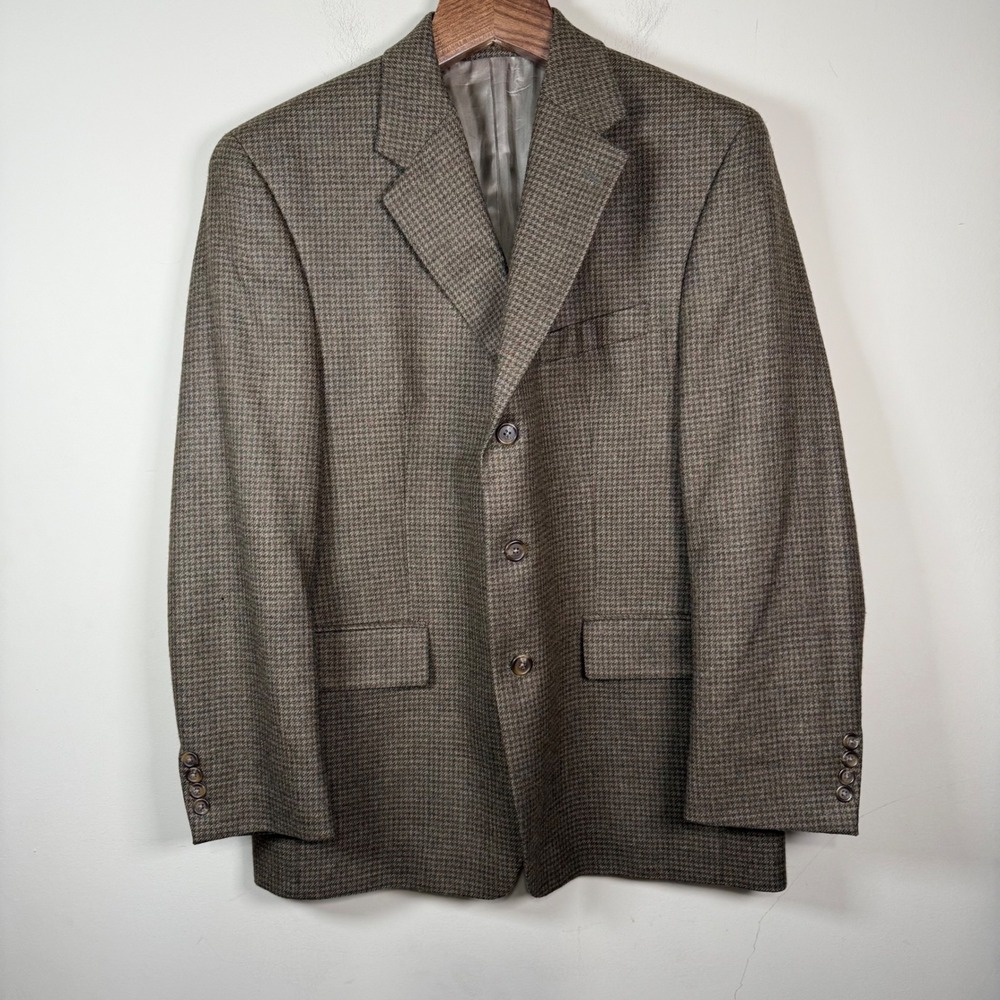 Lauren Ralph Lauren Pure New Wool Brown Houndstooth Blazer 42R READ